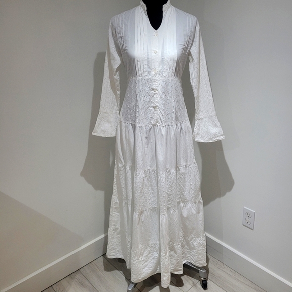 Dressed in White Dresses & Skirts - Dressed in White Women's Embroidered Boho Cotton Maxi Dress XS Fairycore Peasant
